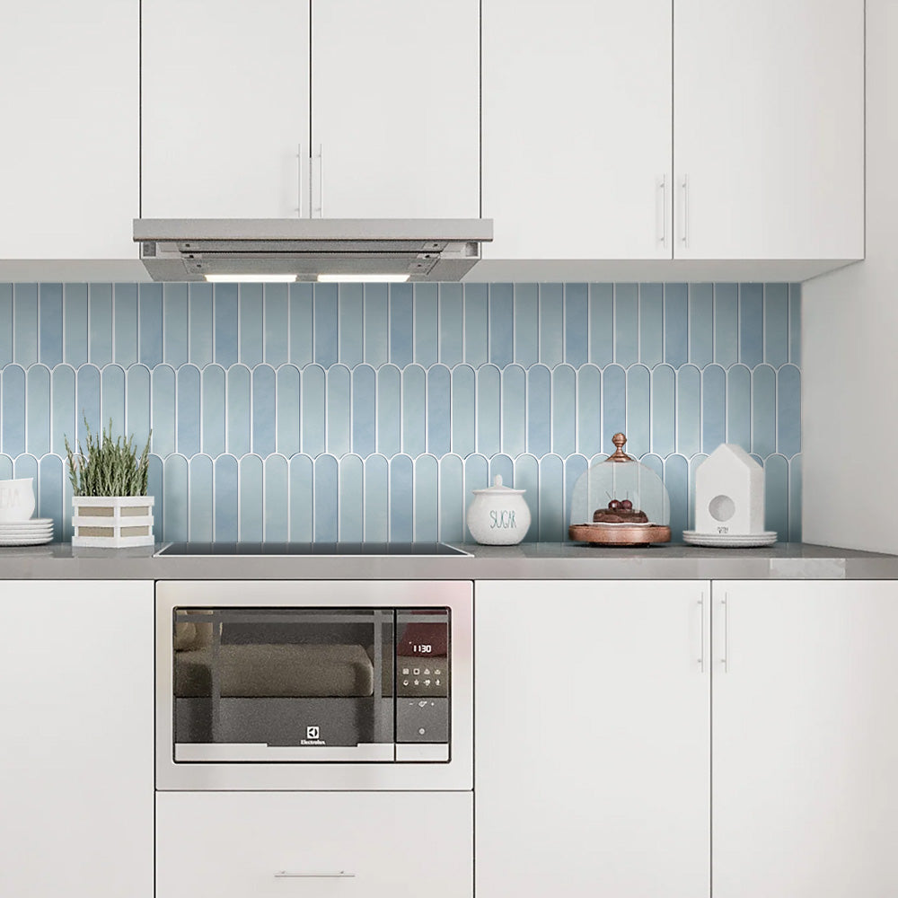 3D Sky Blue Fish Scale Peel and Stick Wall Tile