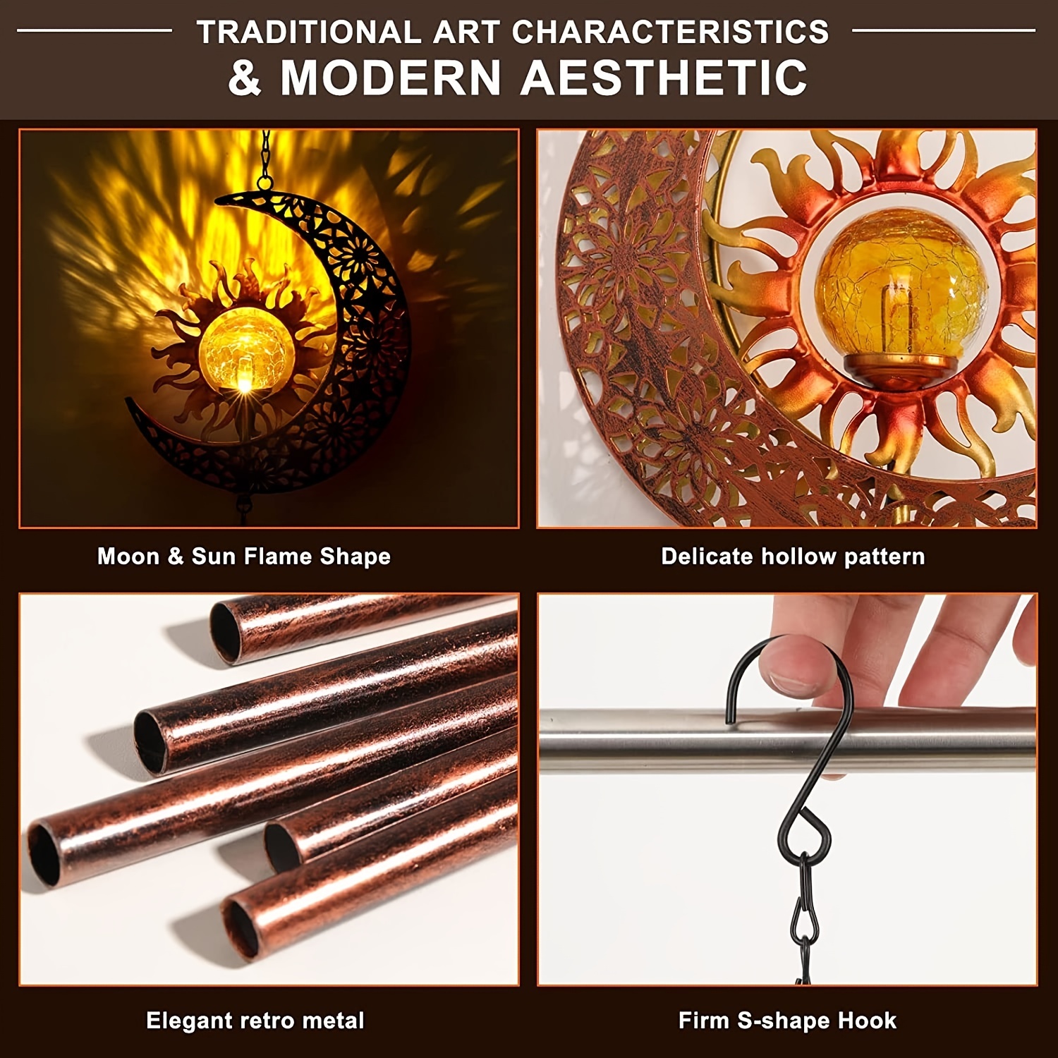 1pc, Wind Chimes, Sun Crackle Glass Ball Solar Wind Chimes With Metal Tubes Waterproof, Unique Hanging Decor, Scene Decor, Home Decor, Wedding Decor, Holiday Decor, Party Decor, Celebration Decor, Outdoor Decor, Yard Decor, Garden Decor