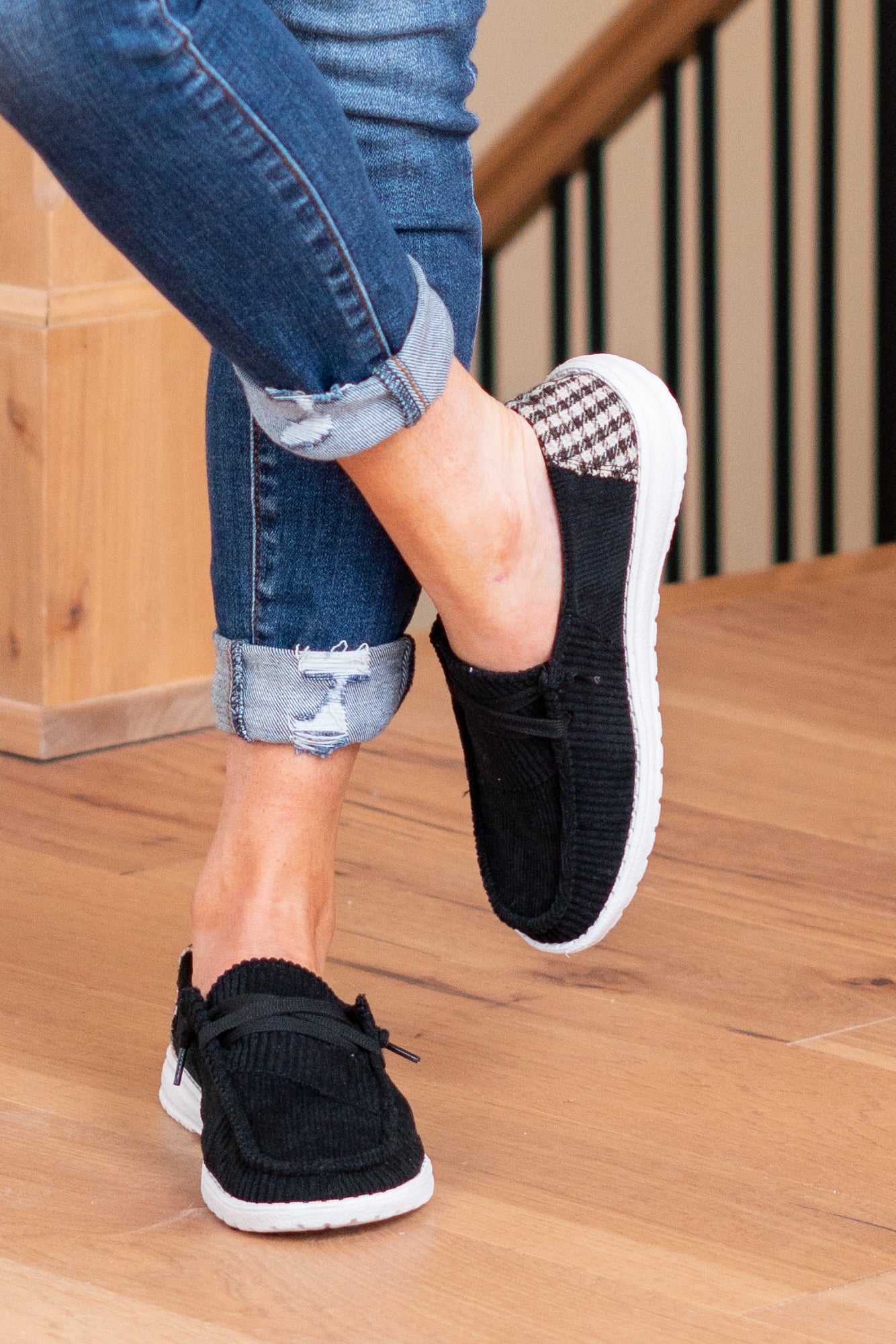Prep Plaid Boat Shoes - Black
