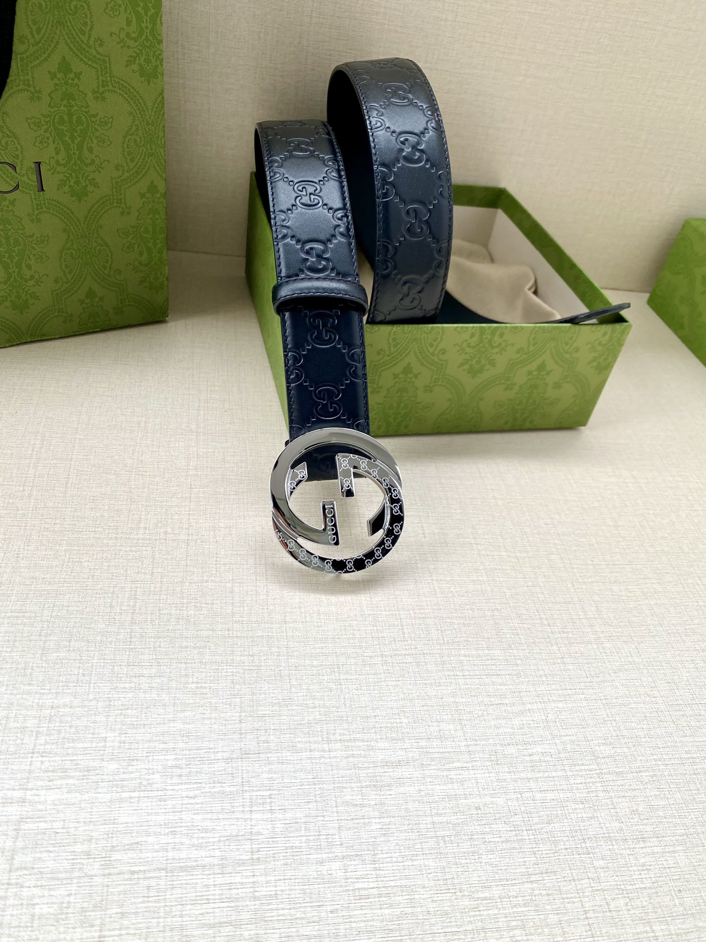 Gucci Interlocking Double G Double-sided Leather Belt 4.0CM Width