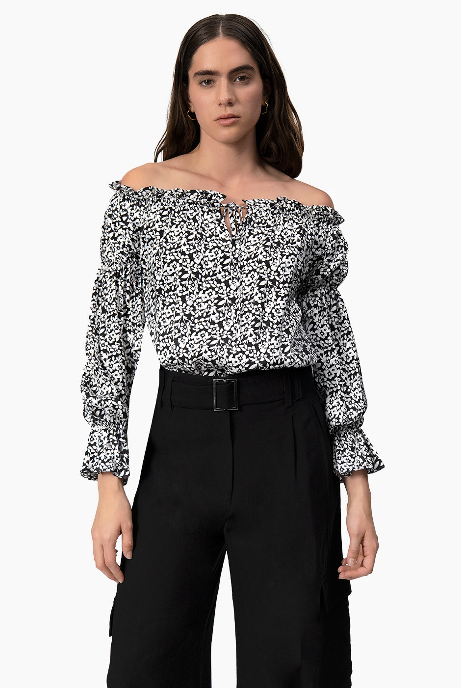 Blusa estampada de hombros caidos