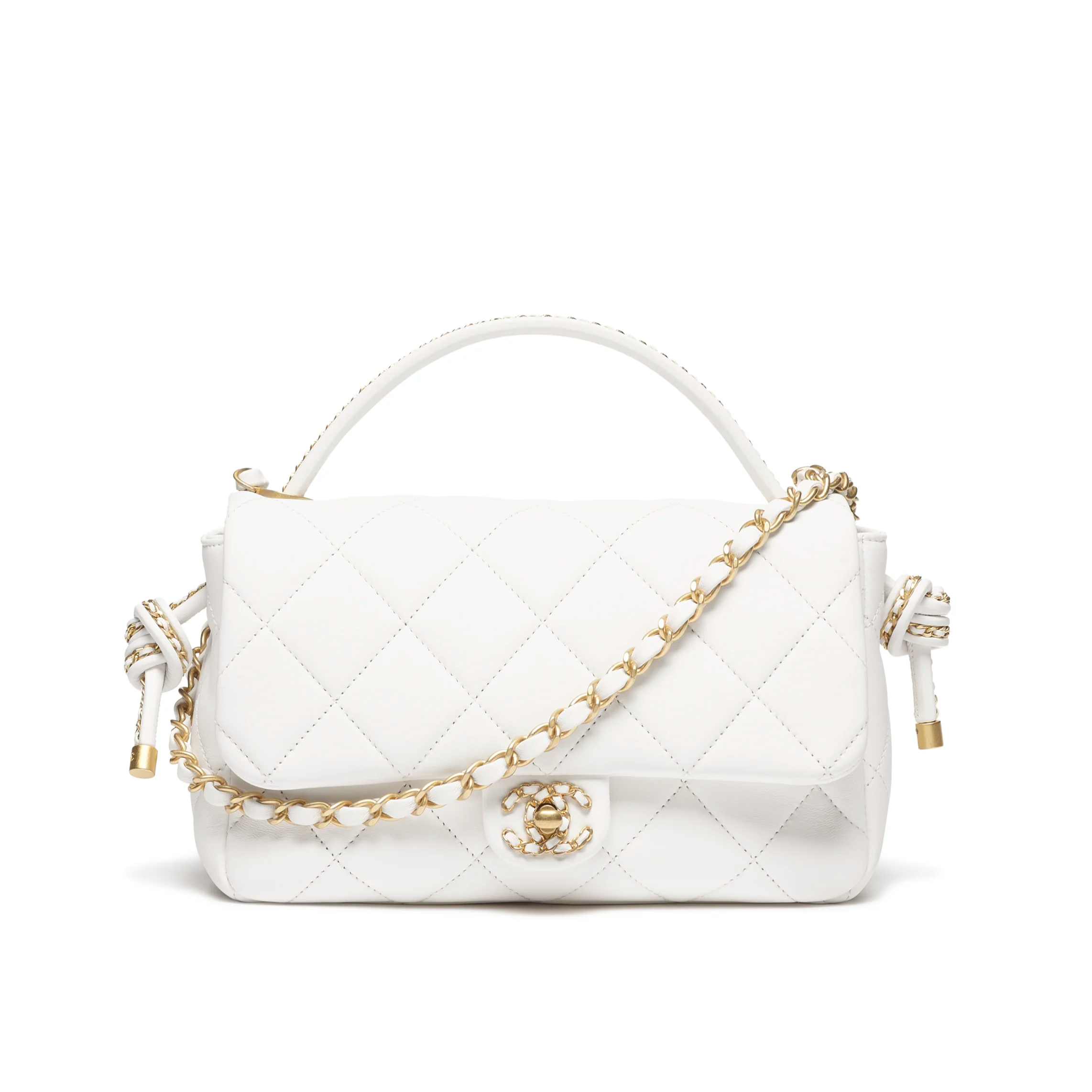 Chanel Flap Bag with Top Handle Lambskin & Gold Metal White AS5355-B19386-10601