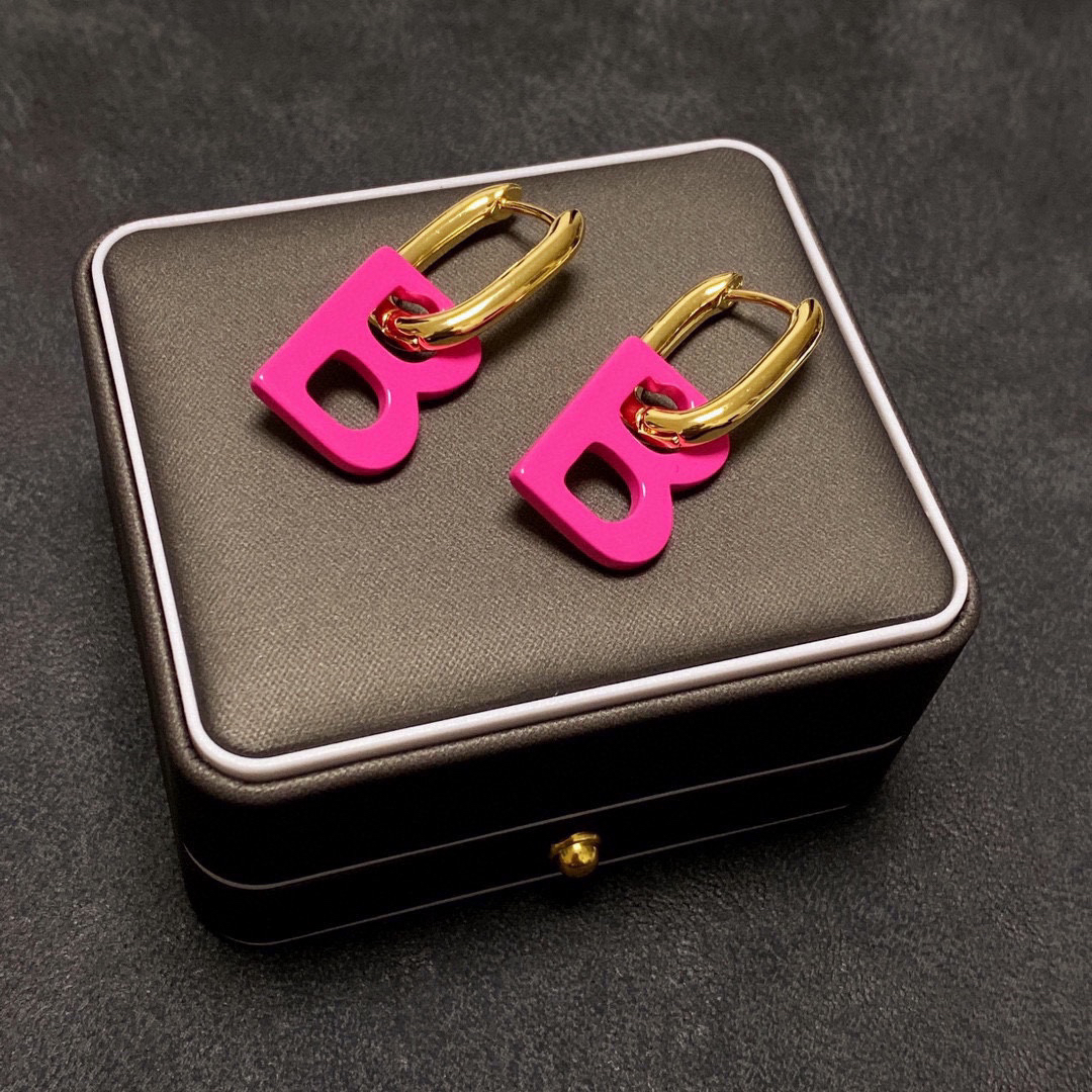 Balenciaga Pink BB Stud Earrings