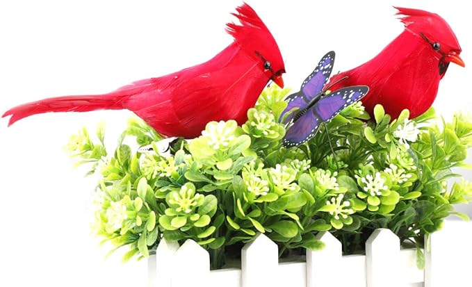🐦🐦Christmas decoration red feather fake bird (with clip)