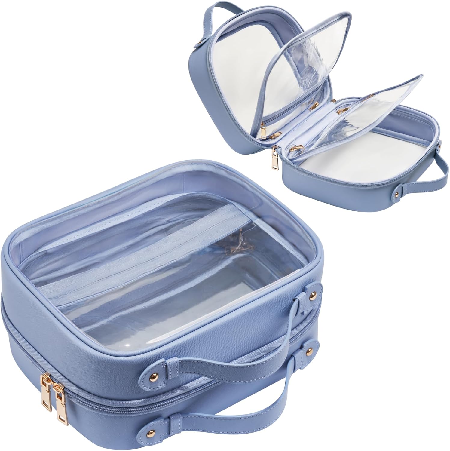 🔥Last Day 50% OFF🔥Clear Cosmetic Bag Double Layer Travel Toiletry Bag with 4 Compartments
