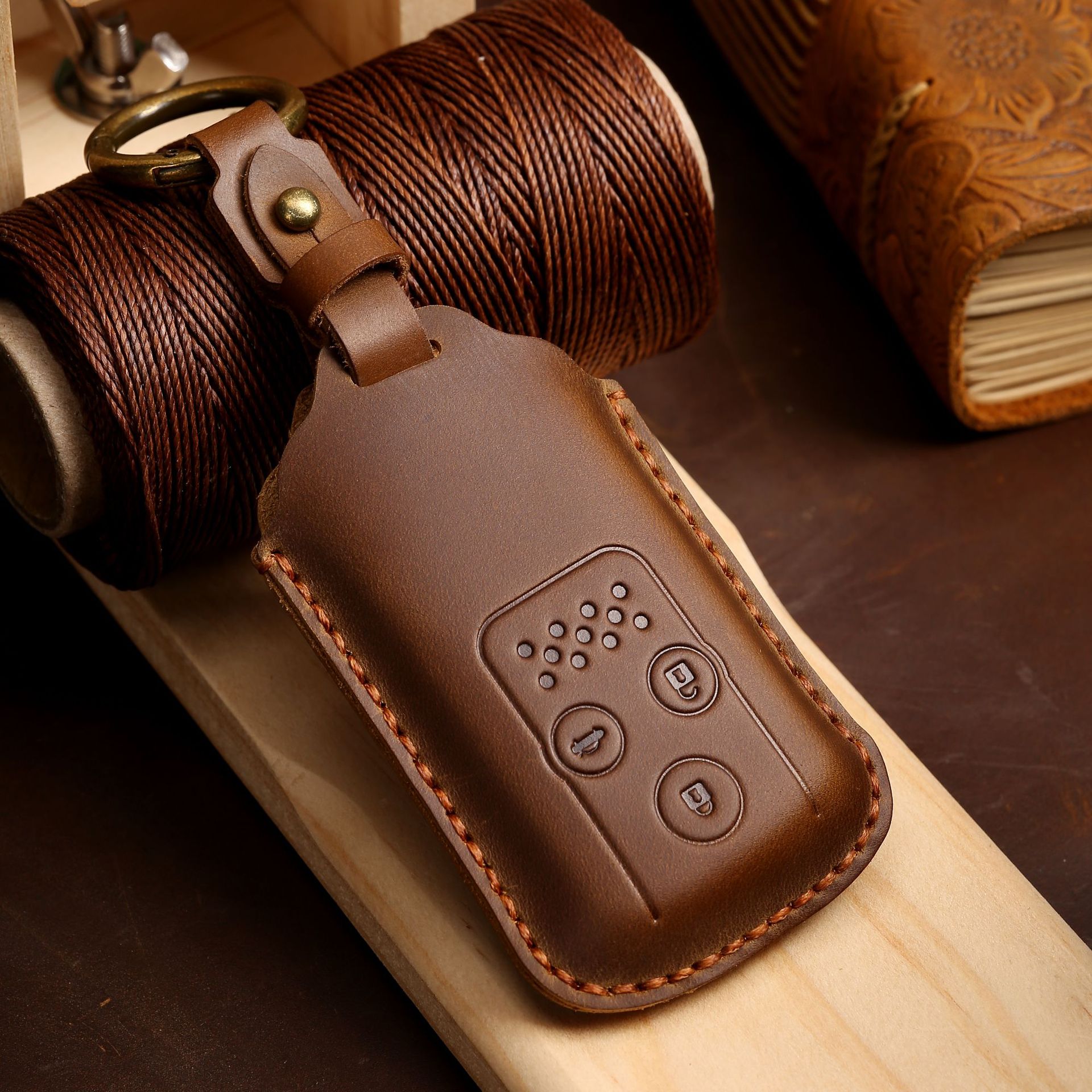 Buttons Genuine Leather Car Key