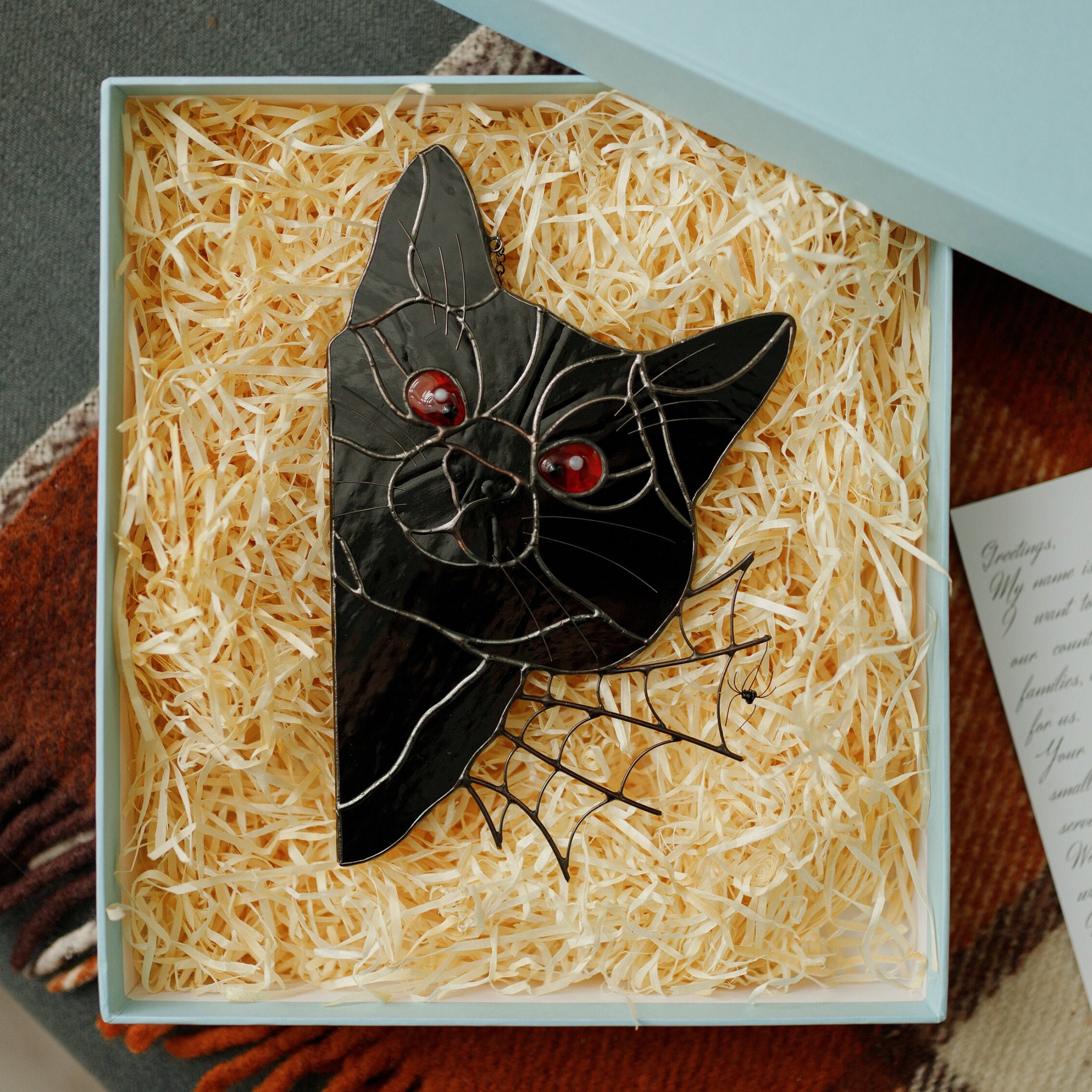 Spooky Season Gift for Cat Lover-Stained Glass Black Cat Suncatcher