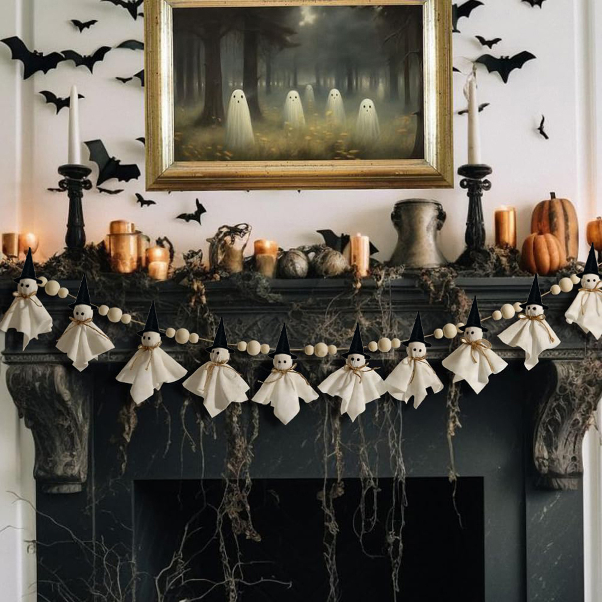 10 pcs Cute Halloween Ghost with Wooden Beads Garlands