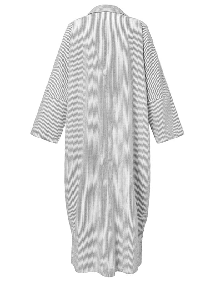 Women's Cotton Linen Loose Striped Shirt Dress