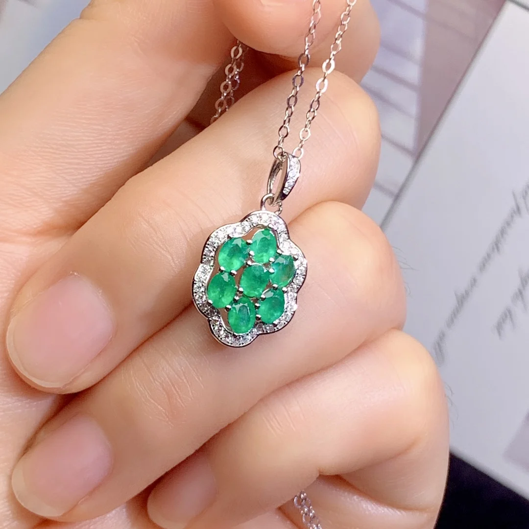 Sterling Silver 925 Natural Emerald Jewelry Ladies Jewelry Necklace Pendant Ladies Luxury Green Christmas Shipping FREE