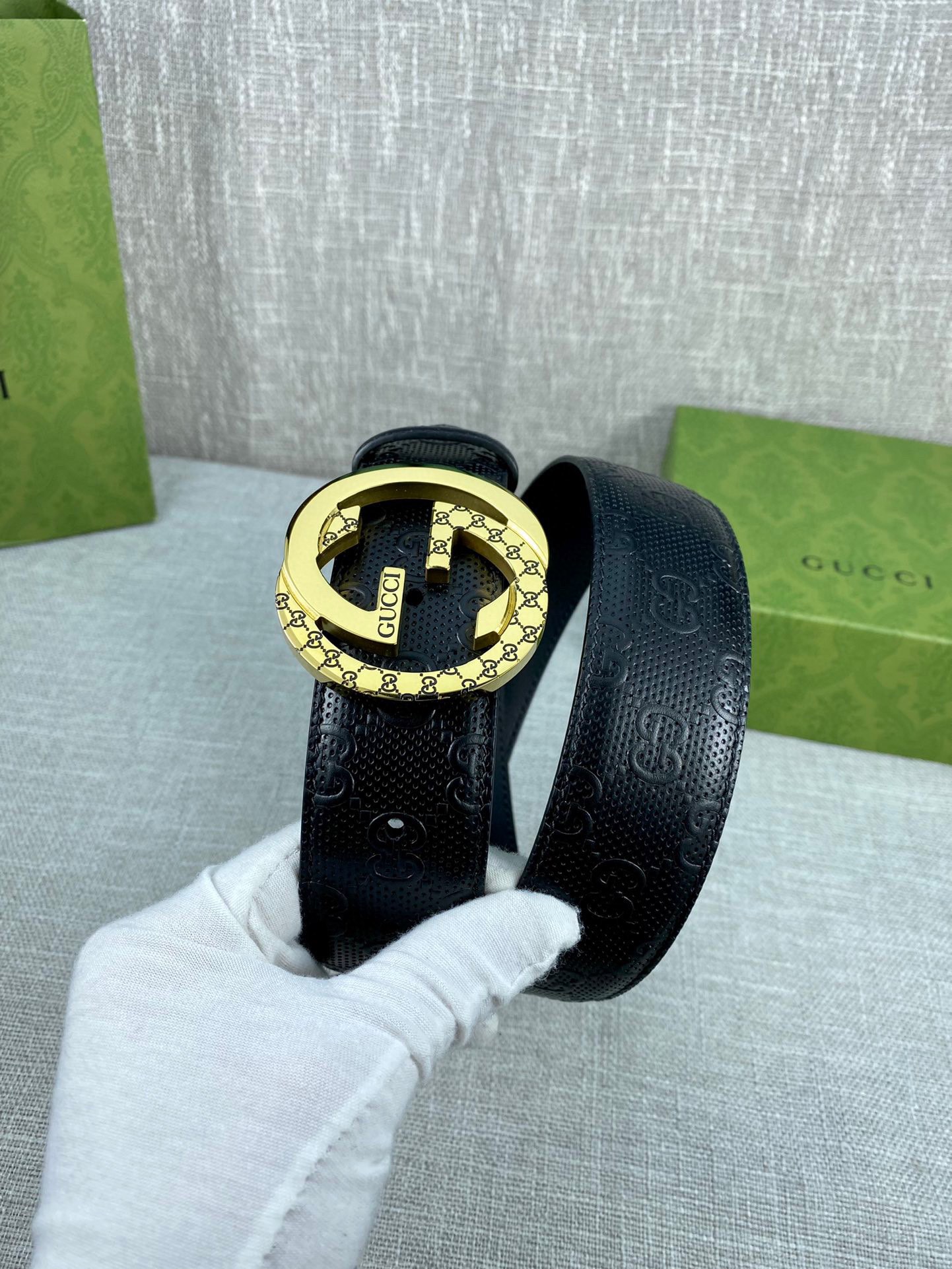 Gucci Signature printed leather belt width 4.0CM