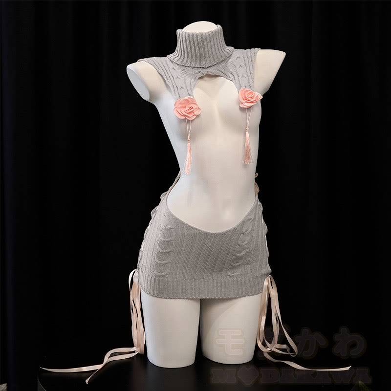 Flower Hollow Out Lace-up Sweater Lingerie
