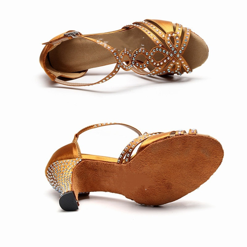 Latin Dance High Heels with Diamond Embellishments and Soft Bottom for Women