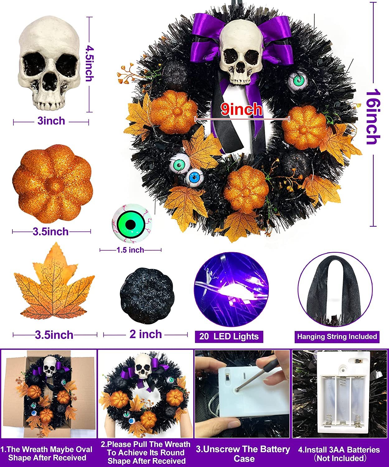 🎃Halloween pumpkin skull wreath👻
