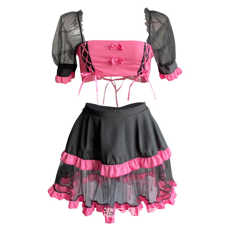 Cosplay Maid Tulle Lace Up Lingerie Set