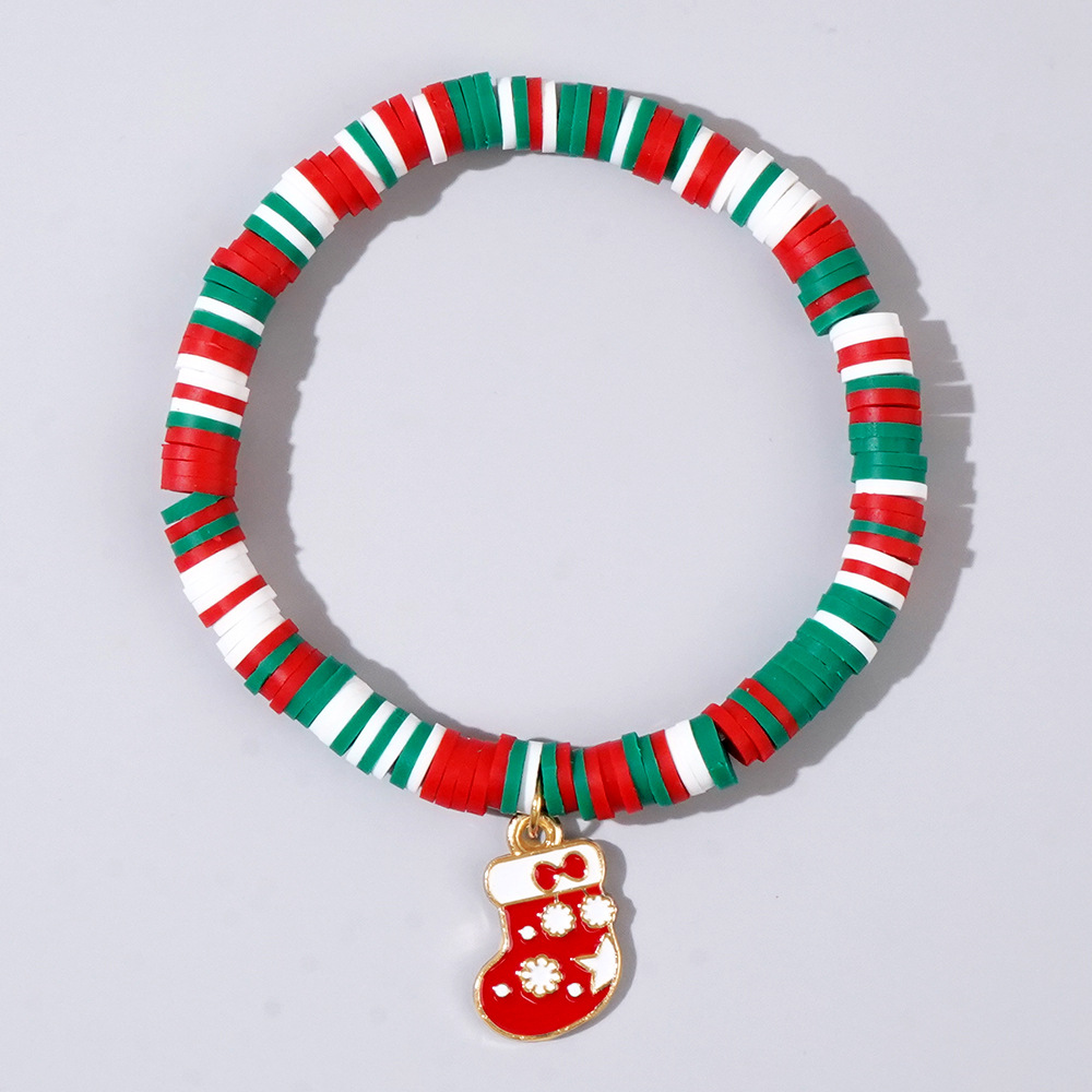 Christmas hand colored polymer clay beaded bracelet set gift