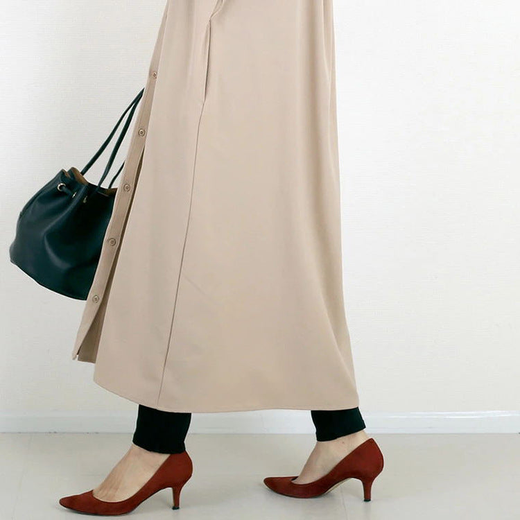 Autumn Winter Shirt Base Dress Women Solid Color Loose Casual V neck Maxi Dress