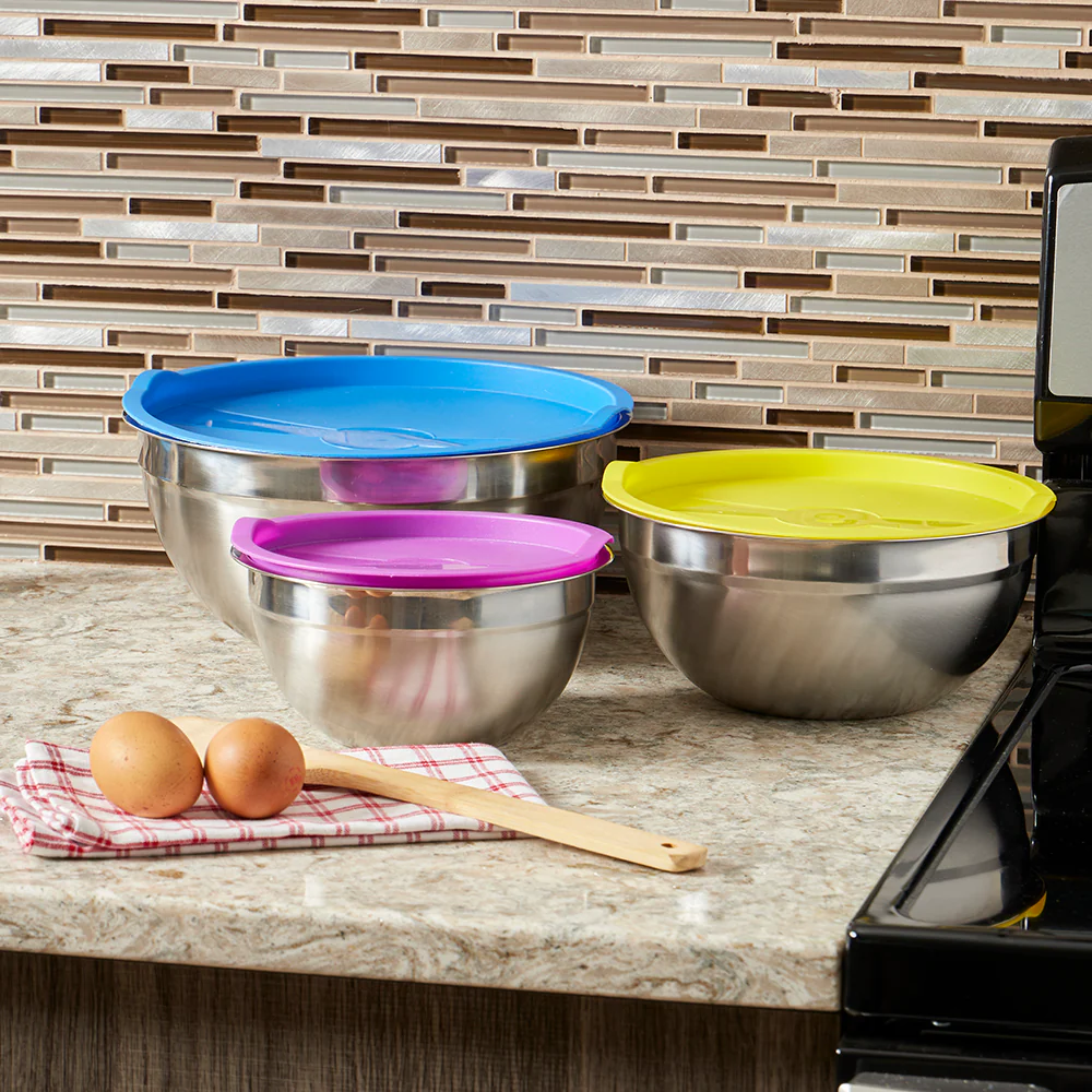 Home Basics 6-Piece Stainless Steel Nesting Mixing Bowls with Lids