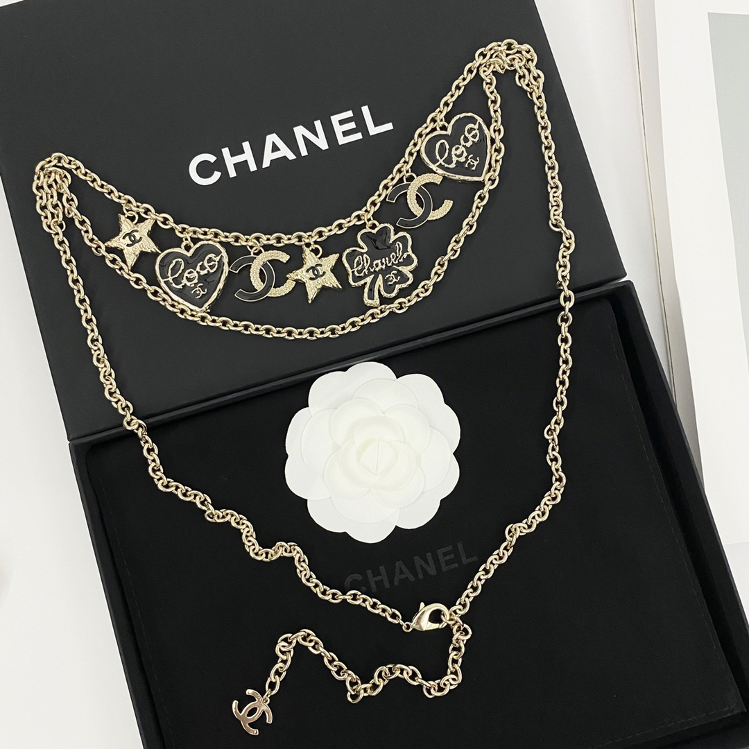 CHAN 24 multi-element black gold lava double-layer chain waist necklace