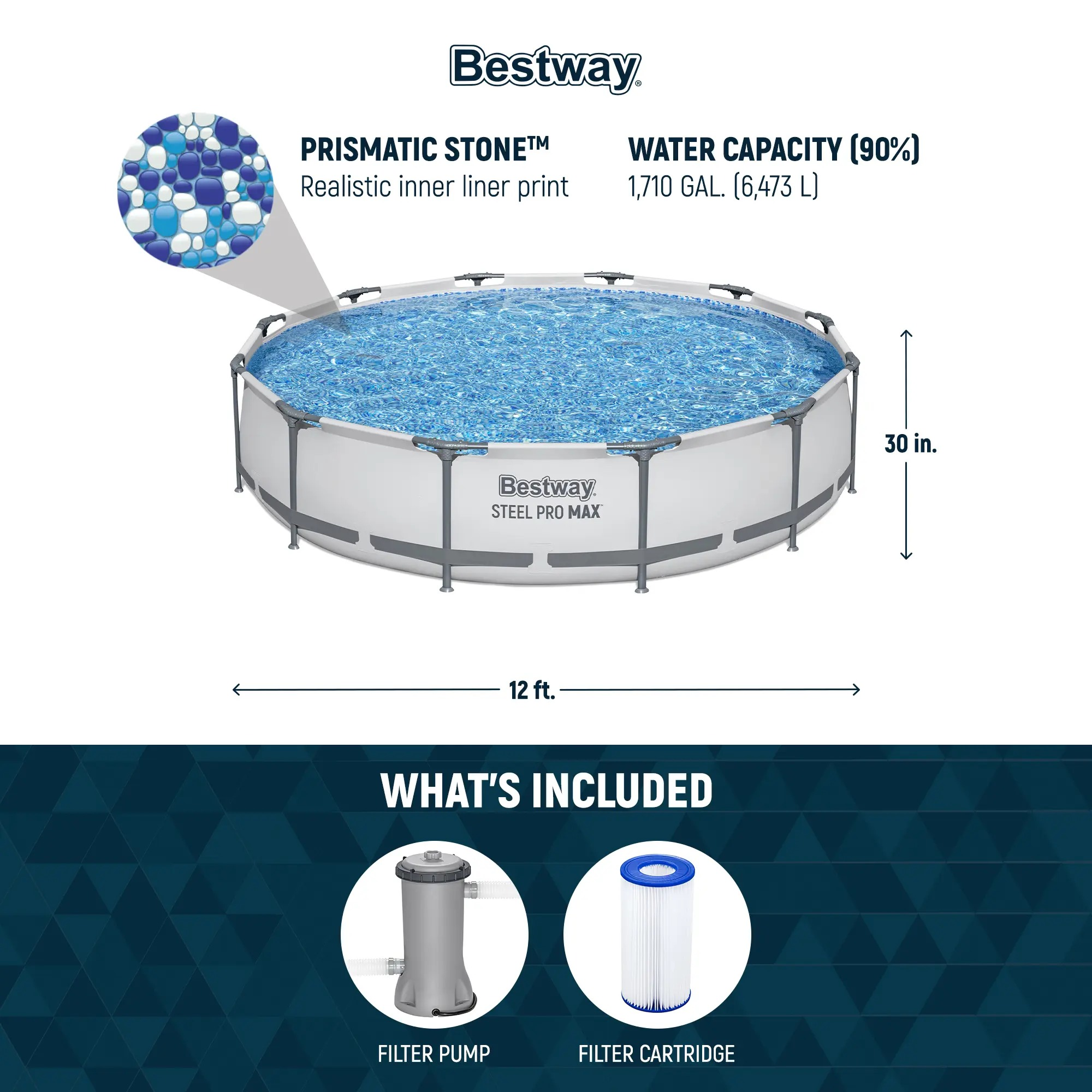 Bestway Steel Pro MAX Round Above Ground Outdoor Swimming Pool with Pump 30-42 Inch Deep