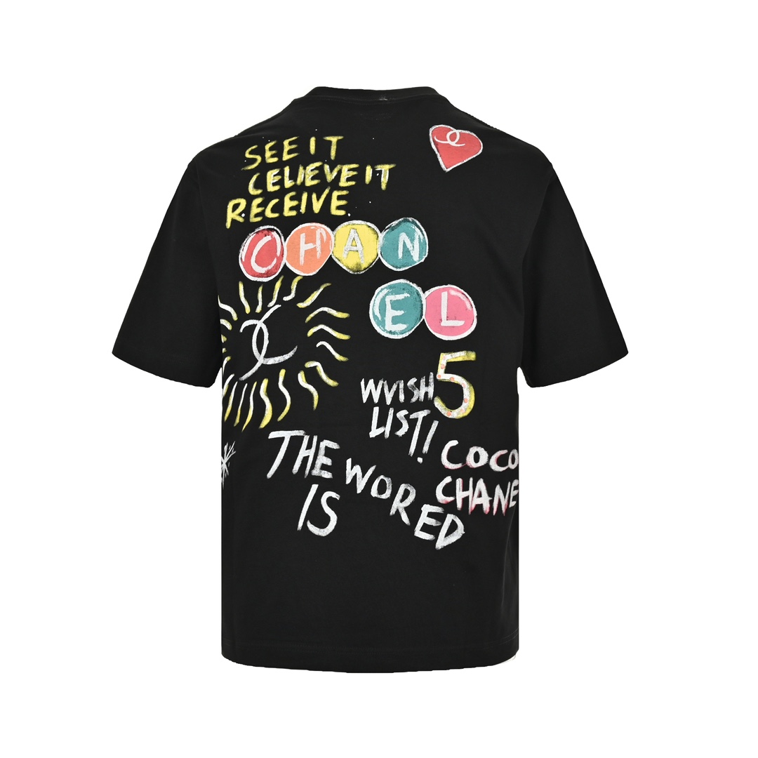 Chanel 24ss hand-painted graffiti print short sleeve