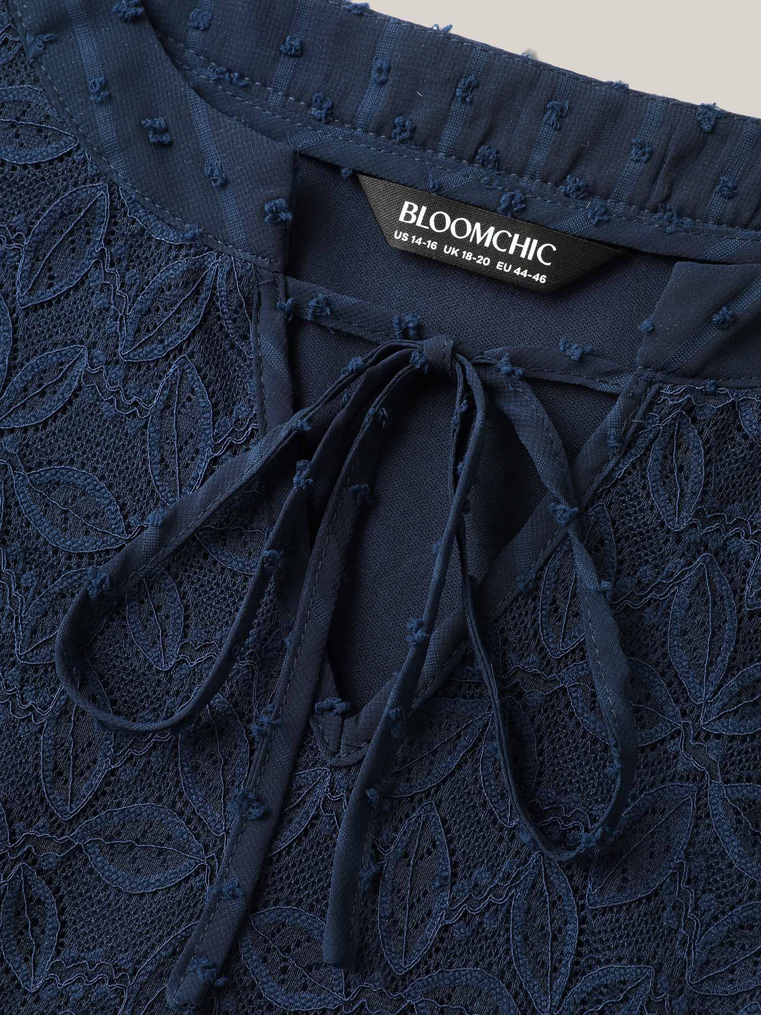 Textured Lace Detail Neck Tie Sleeveless Top