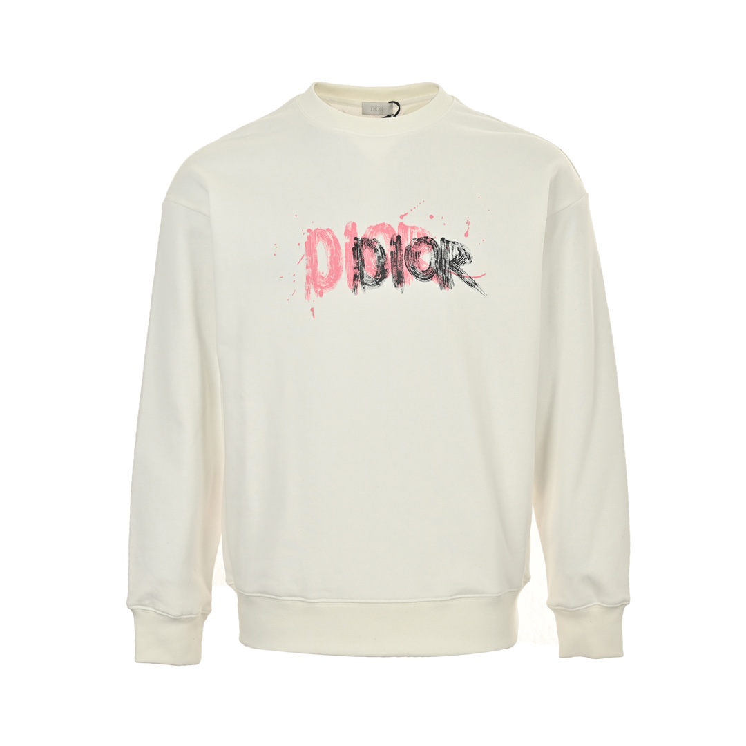 Dior 24Fw hand-painted graffiti ink letter print short round neck sweatshirt