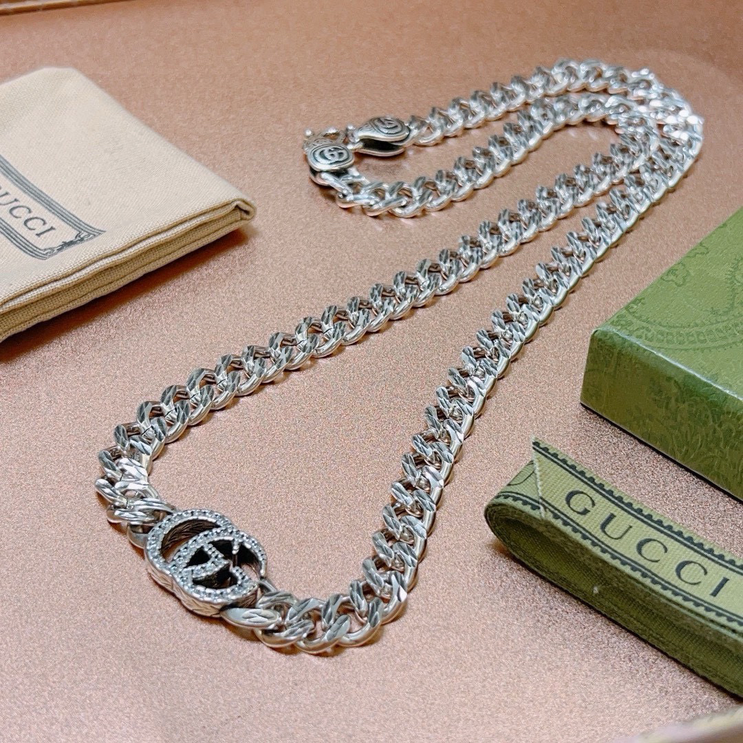 Gucci Anger Forest Series Diamond GG Flat Chain Necklace