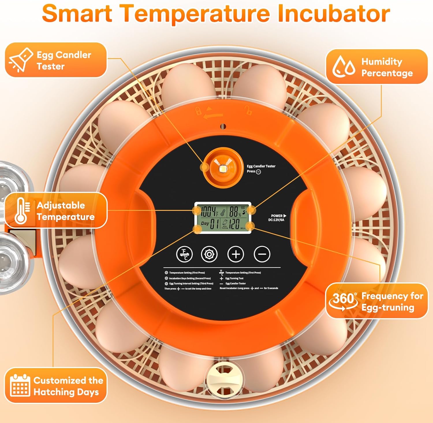18 Egg Incubator with Automatic Egg Turning and Humidity Control, Incubators for Hatching Eggs, Chicken, Ducks, Goose, Pigeon, Quail, Parrot Incubator for Farm