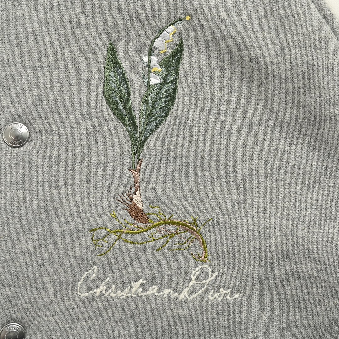 Dior 24Fw lily of the valley embroidery patchwork baseball jacket