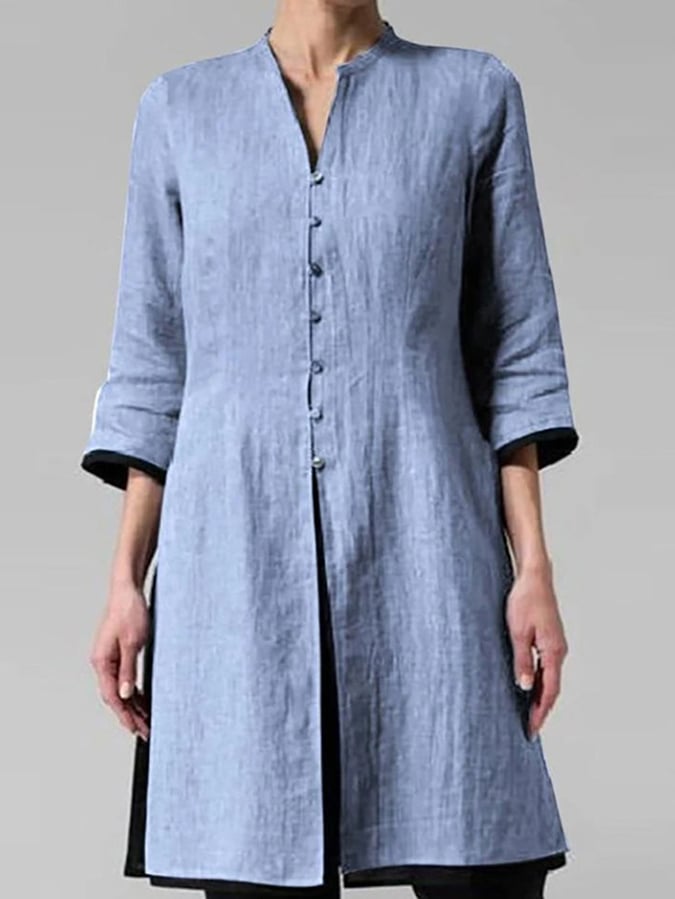 Solid Color Stand Collar Slim Fit Long Casual Top