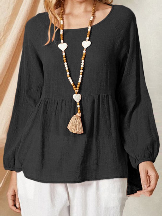 Women's Round Neck Long Sleeve Loose Design Casual Shirt