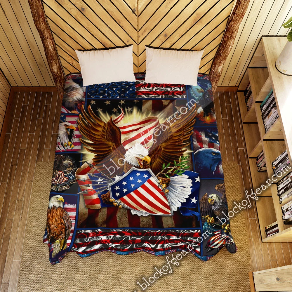 Bald Eagle American Flag Patriotic Quilt Blanket