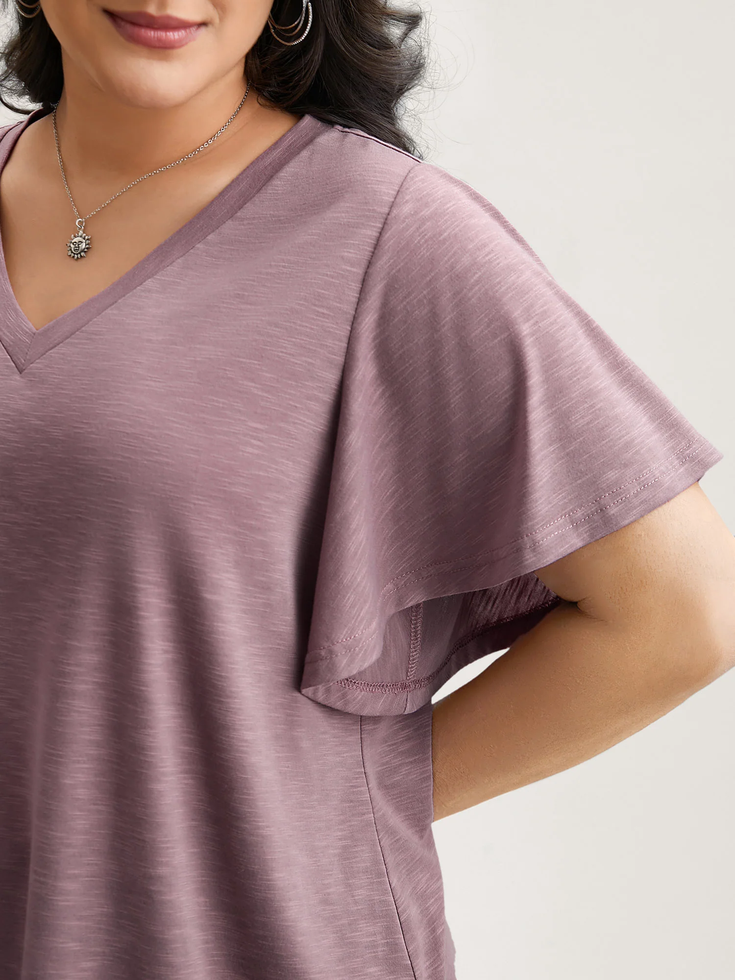 V-Neck Stretchy Flared Sleeve T-Shirt