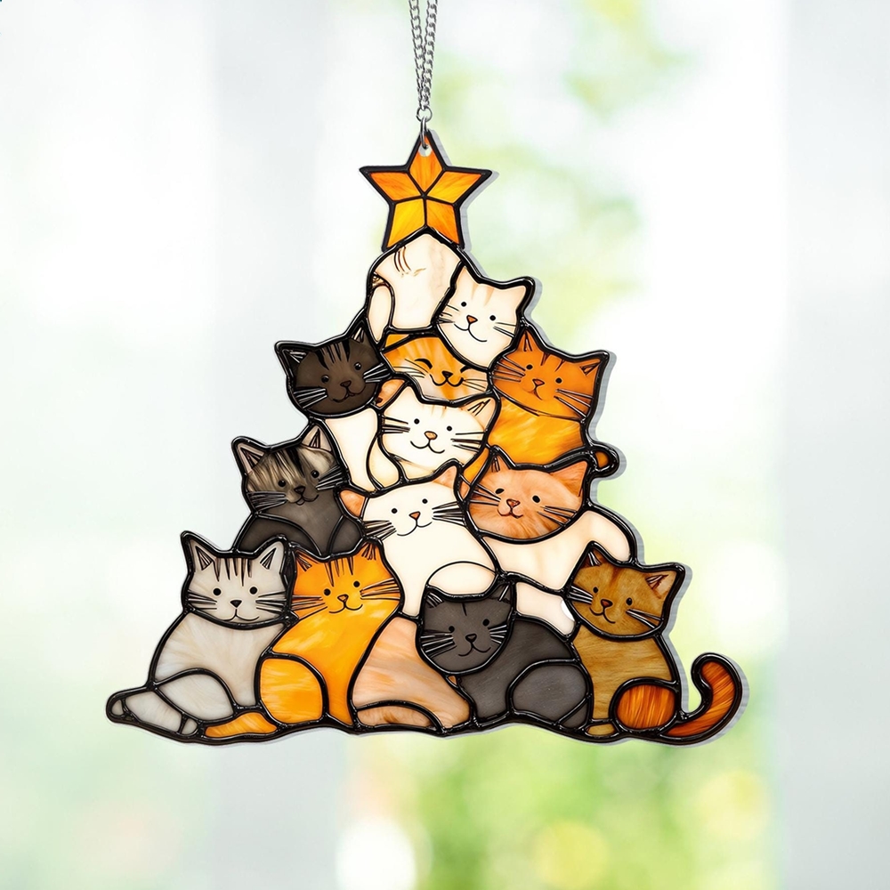 Cat Christmas Tree Suncatcher