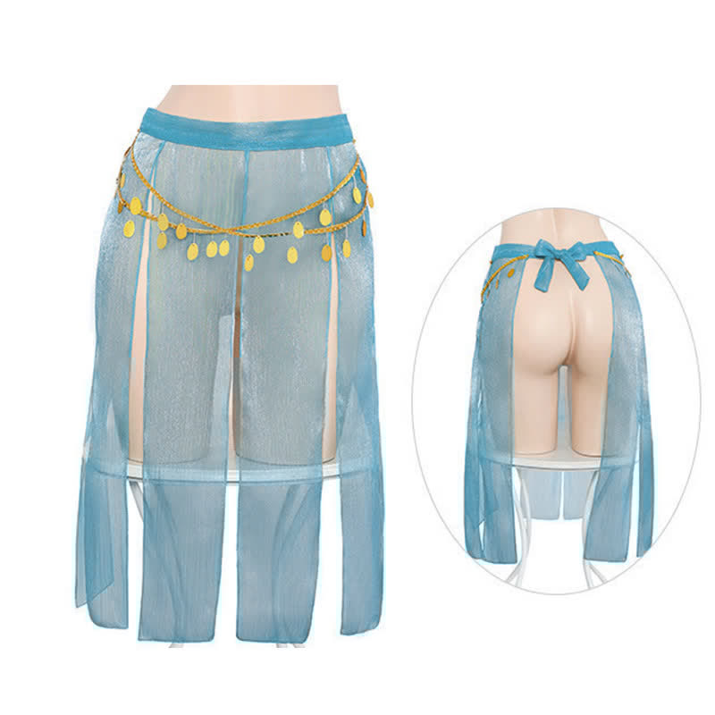 Han Costume Sequin Fringed Lace Up Split Lingerie Set