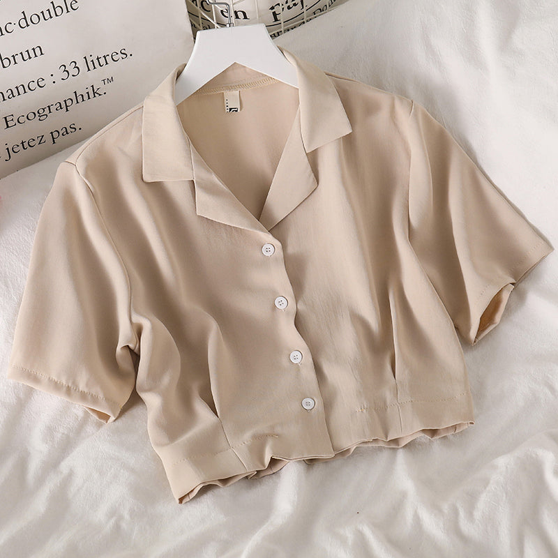 Sexy V-Collar Cropped Slim Shirt