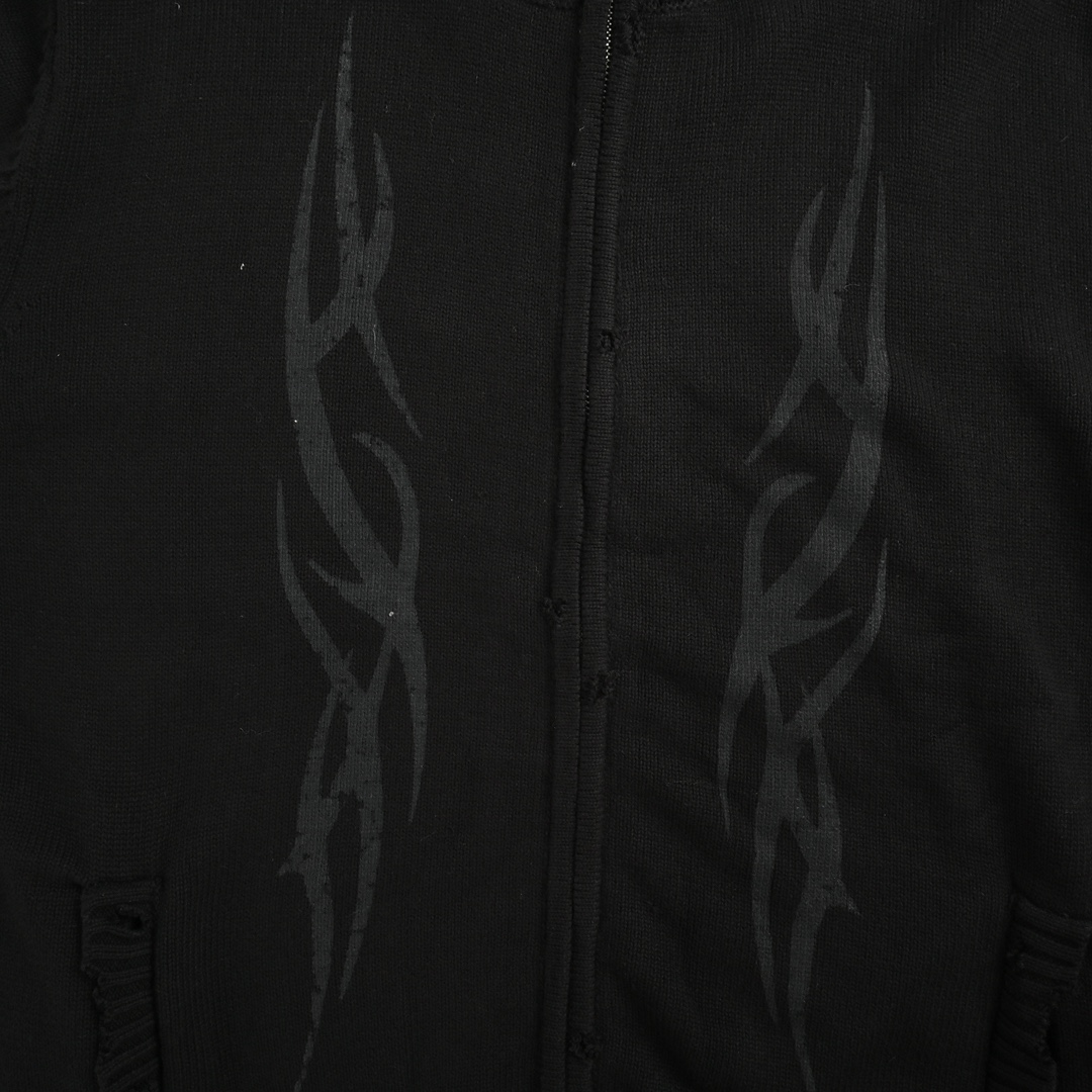 Balenciaga 24Fw Y2K Totem Rune Zipper Destruction Sweater