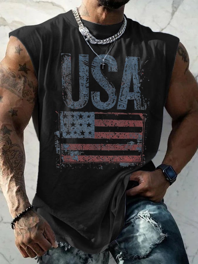 Retro Independence Day Flag USA Print Tank Top