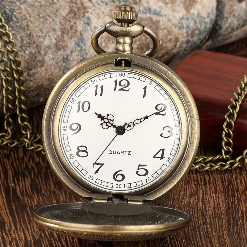 Bronze Engraved Constellation Full Hunter Antique Quartz Pocket Watch for Men Women Necklace Pendant Chain Collectable Timepiece
