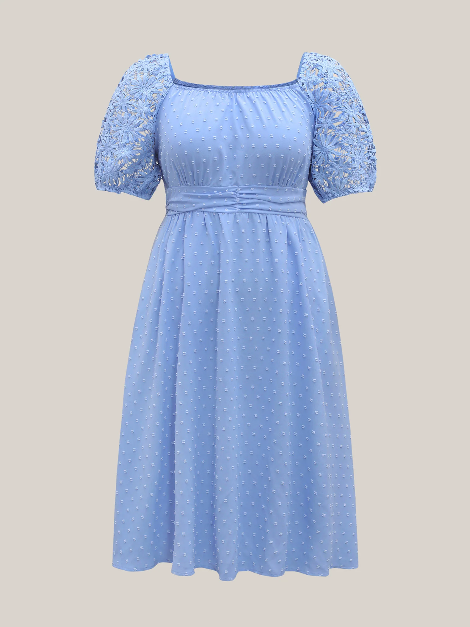 Textured Lace Sleeve Stretchy Waist Midi Dress
