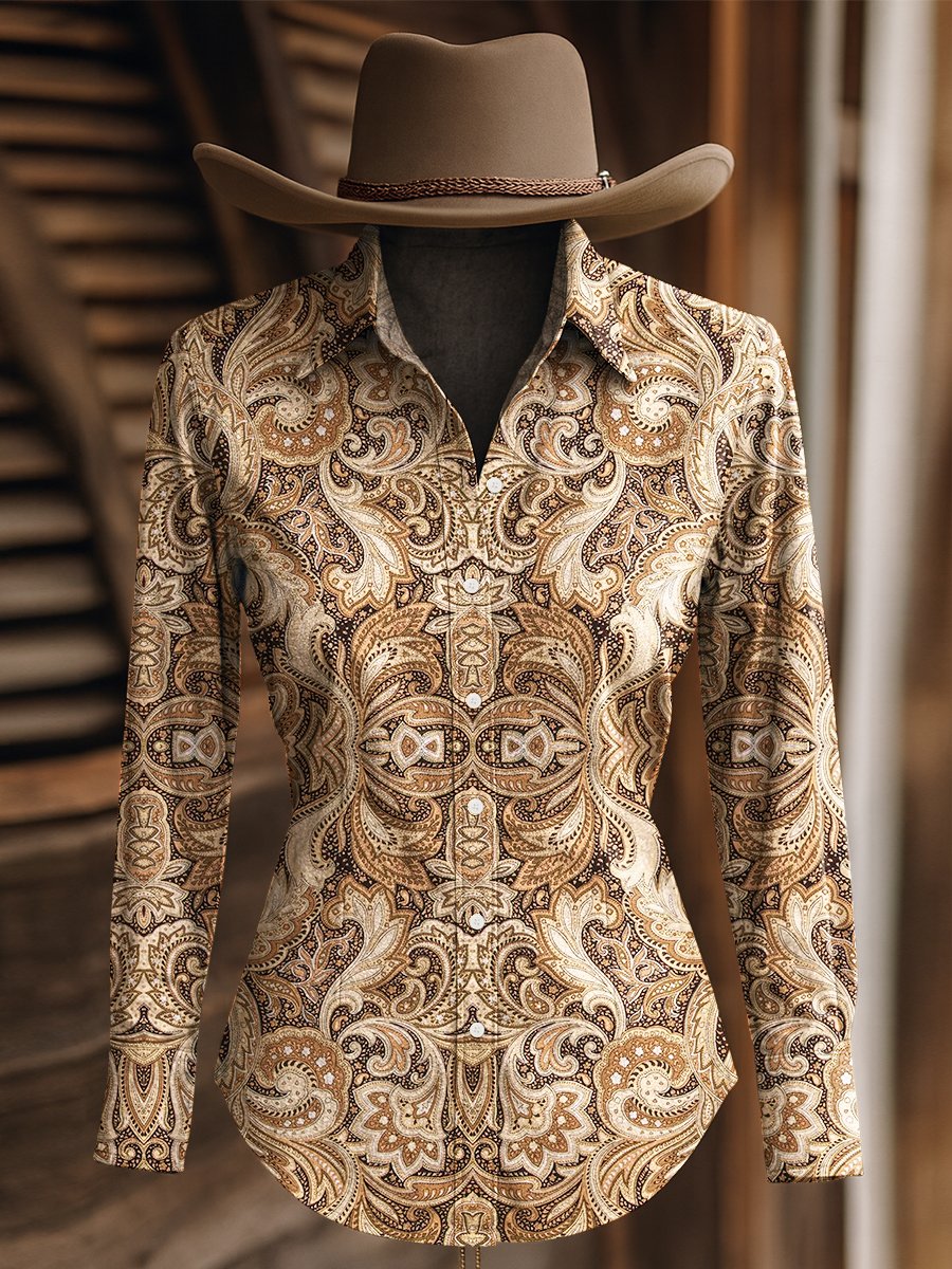 Women's Vintage Floral Western Long Sleeve Shirt