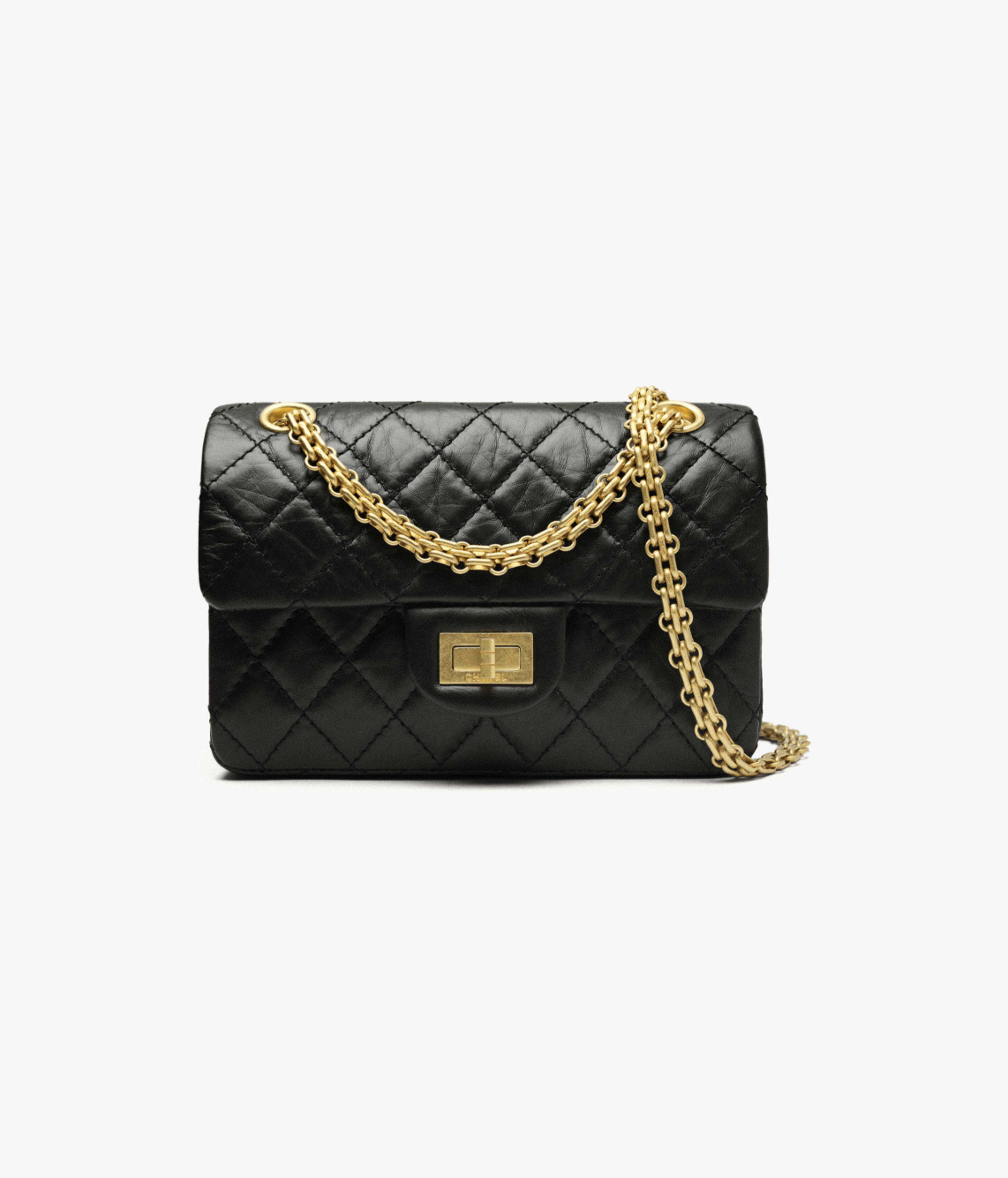 Chanel 2.55 Mini Flap Bag Aged Calfskin & Gold-Tone Metal Black AS0874-Y04634-94305