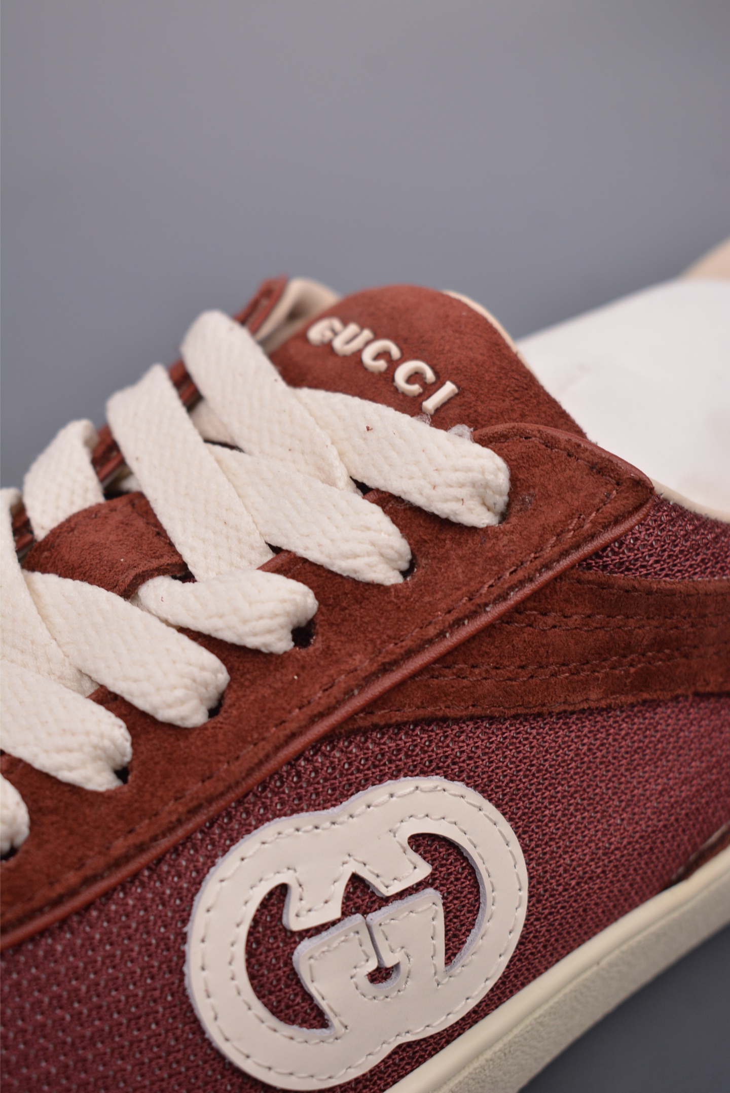 Gucci Interlocking G Suede Sneaker G74 Burgundy White