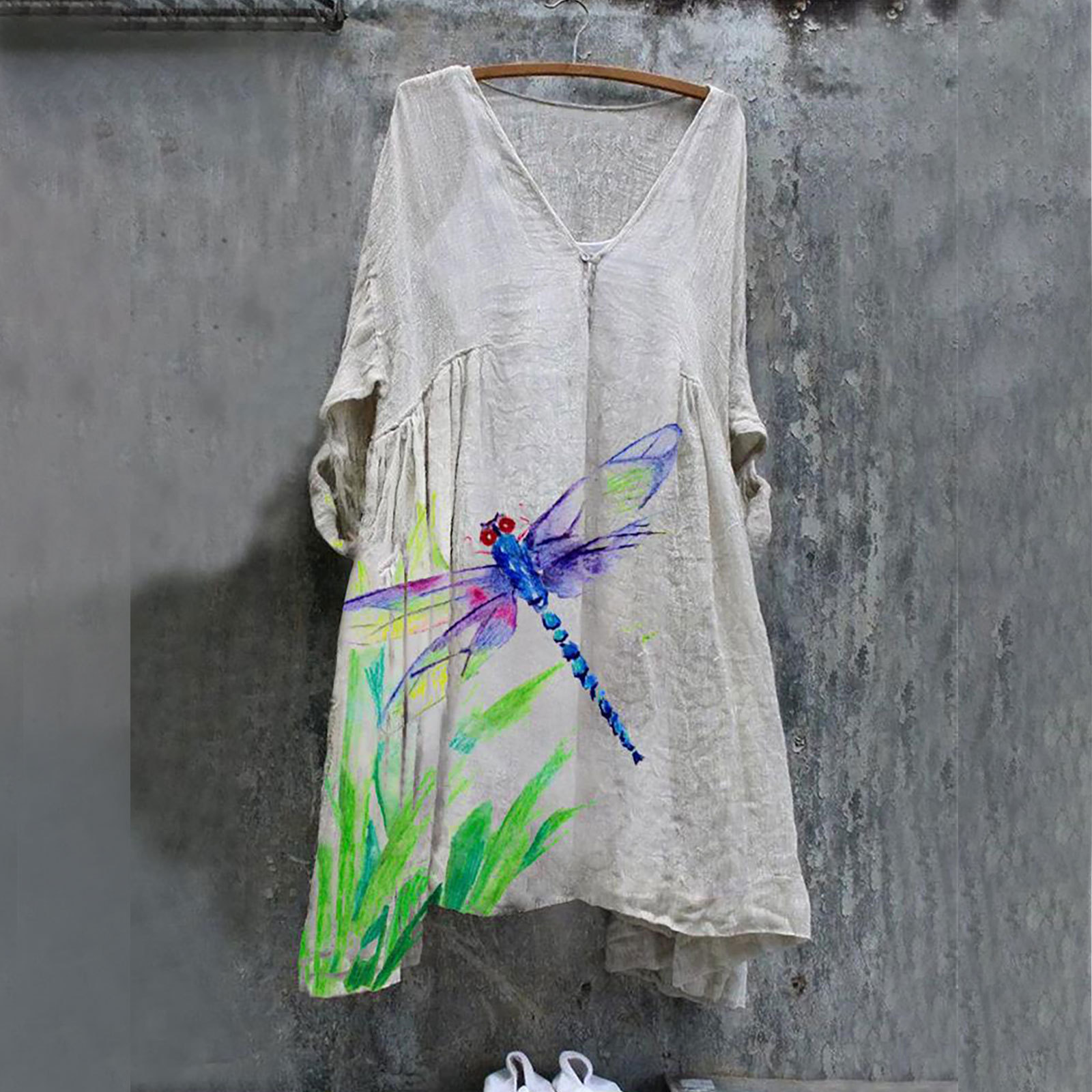 Casual Loose Dragonfly Print Mini Dress