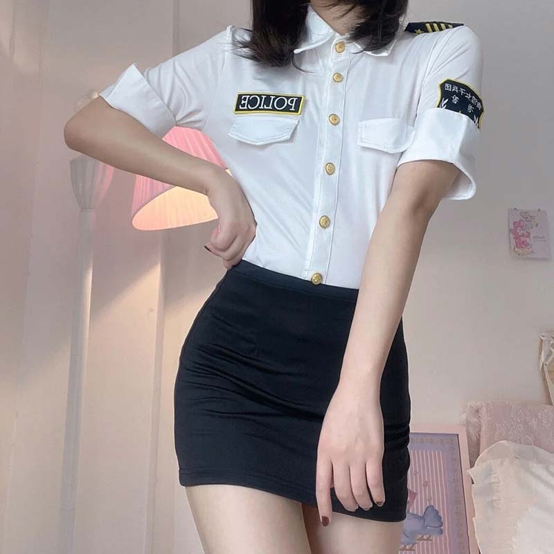 Cosplay Policewoman White Stockings Uniform Lingerie Set