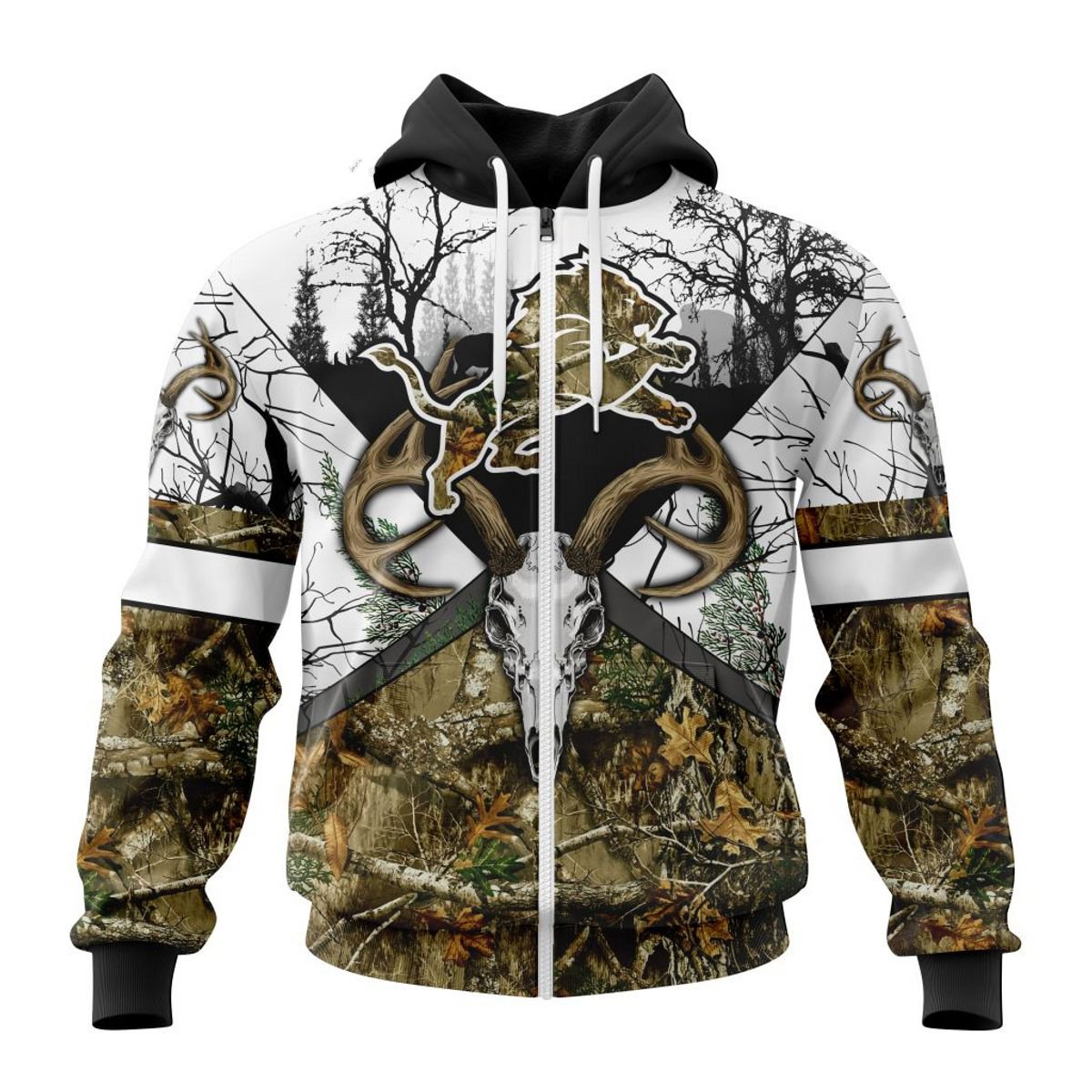 DETROIT LIONS DEER SKULL AND FOREST 3D HOODIE