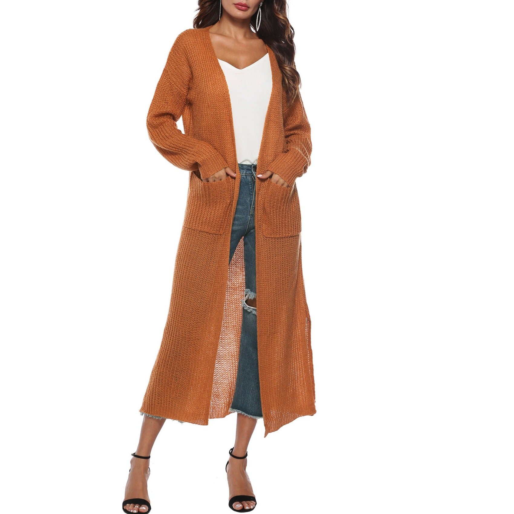 Women's Cardigan Sweater With Large Pockets Cardigan Sweater Long Thin Coat