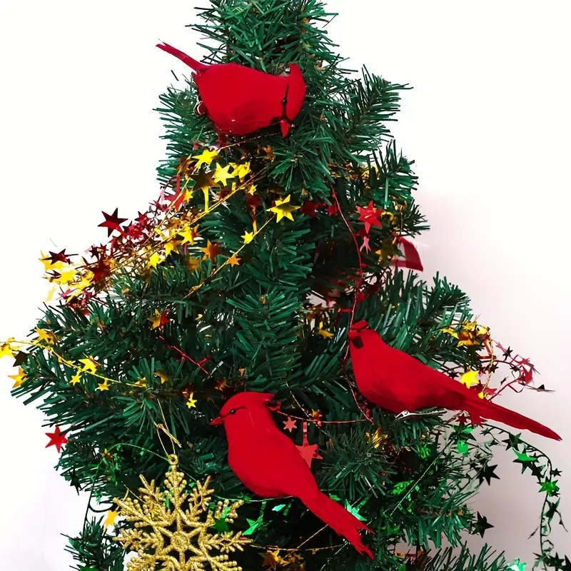 🐦🐦Christmas decoration red feather fake bird (with clip)