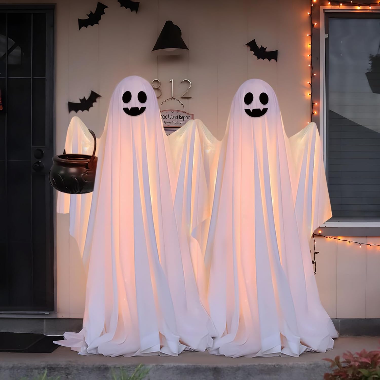 Halloween Decorations-Large Spooky Ghost Halloween Decor with String Lights